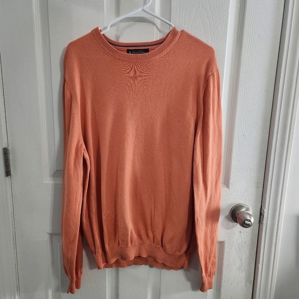 Brooks Brothers 100% supima cotton crew neck knit sweater orange preppy men LG